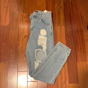 Pretty Little Thing High wasted ripped mom jeans